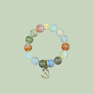MoonDance Silhouette: 14k Gold Starry Moon Rabbit Pendant Colorful Beaded Bracelet - high angle