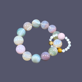 Blissful Brilliance: Colorful Translucent Individual Beaded Bracelet with Mini Beaded Ring - high angle