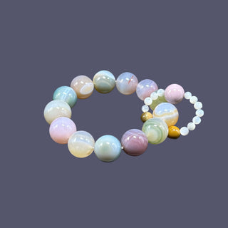 Blissful Brilliance: Colorful Translucent Individual Beaded Bracelet with Mini Beaded Ring - front view