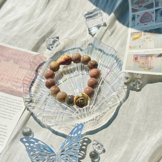 AffectionOrbit: Desert Rose with Pink Agate Breaded Stretch Bracelet - under the sunshine