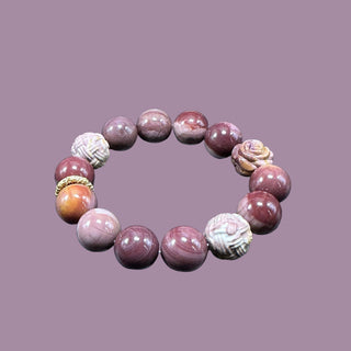 RosetteRelic: Dried Rose Multi-purple Beaded Bracelet with 14k Gold Ring - front view