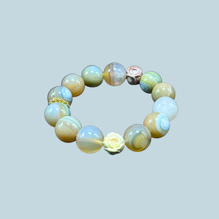 Dual Rose Radiance: Multicolored Beaded Bracelet with Rose White and Rose Red - front view