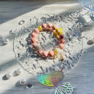 Sweetheart Symphony: Opaque Pink Beaded Bracelet with Multiple Stylish Charms - under the sunshine
