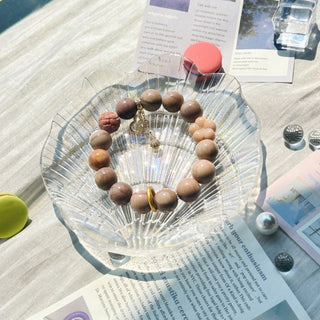 PetalPulse: Sakura Ash Pink Beaded Stretch Bracelet with 14k Gold Pendants - under the sunshine
