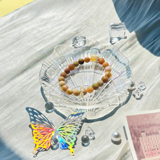 Heartfelt Drift: Small Beaded Bracelet with Moon Gemstone and Tiny Ring Charm - under the sunshine