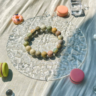 Astral Allure: Small Colorful Beaded Bracelet with Enchanting Opaque Gemstone Highlights - under the sunshine