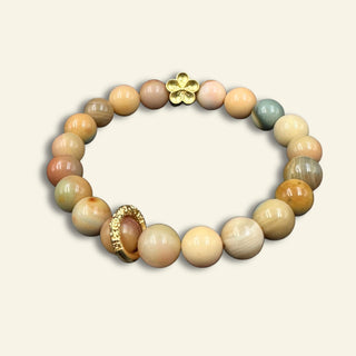 Mini Agate Bracelet with 14k Gold Plating Plum Petal & Ring Charms - 8mm - front view