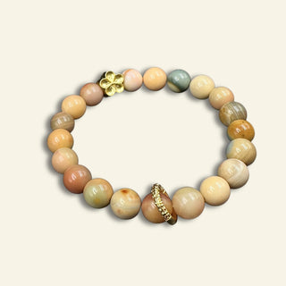 Mini Agate Bracelet with 14k Gold Plating Plum Petal & Ring Charms - 8mm - left side angle of view