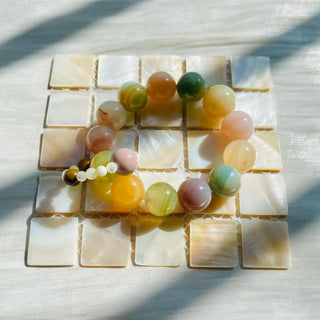 Blissful Brilliance: Colorful Translucent Individual Beaded Bracelet with Mini Beaded Ring - under the sunshine