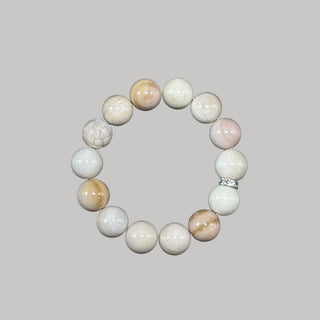 Creamy White DunePlanet-like Natrual Agate Beaded Bracelet with Delicate Ring Charm - high angle