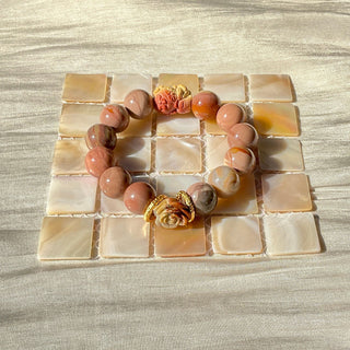 AffectionOrbit: Desert Rose with Pink Agate Breaded Stretch Bracelet - under the sunshine