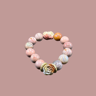 AffectionOrbit: Desert Rose with Pink Agate Breaded Stretch Bracelet - front view