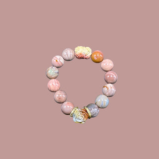 AffectionOrbit: Desert Rose with Pink Agate Breaded Stretch Bracelet - high angle