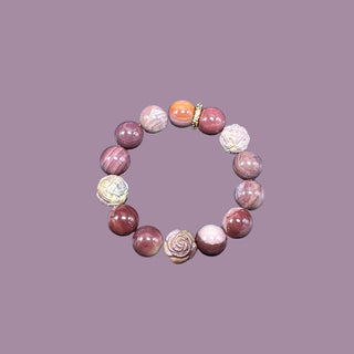 RosetteRelic: Dried Rose Multi-purple Beaded Bracelet with 14k Gold Ring - high angle