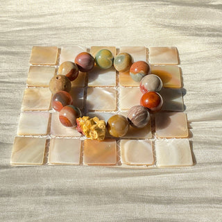 Elemental Elegance: Fortune Beast Charm Amidst Vibrant, Multi-Colored Agate Beaded Bracelet - under the sunshine