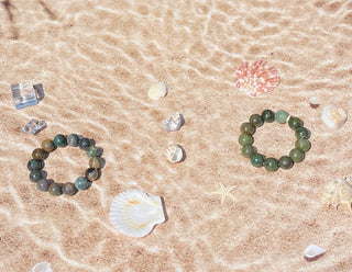 LUSHLUXE colorful multi-black and multi-green beaded agate bracelets 