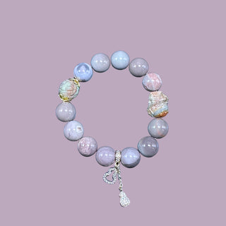 EtherealGlow: Lavender Beaded Bracelet with Exquisite Carven Lucky Fox & Double Gourd Charms - high angle