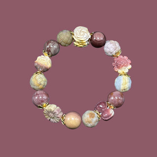 Nocturnal Petal Array: Multicolor Beaded Bracelet with Dark Rose Theme Charms - high angle