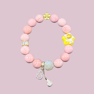 Sweetheart Symphony: Opaque Pink Beaded Bracelet with Multiple Stylish Charms - high angle