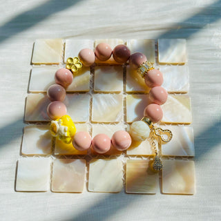 Sweetheart Symphony: Opaque Pink Beaded Bracelet with Multiple Stylish Charms - under the sunshine