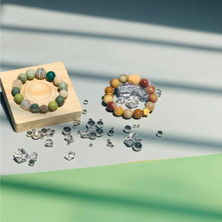 Only-One Grapelike Purple Agate Bracelets with 14K Gold Charm - crafted rabbits beaded and 14k golden flower and ring charms - under the sunshine