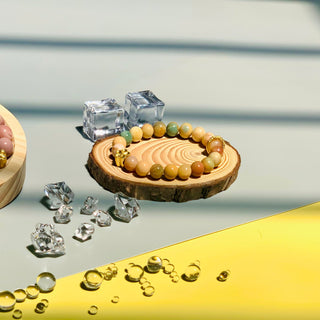 Mini Agate Bracelet with 14k Gold Plating Plum Petal & Ring Charms - 8mm - under the sunshine