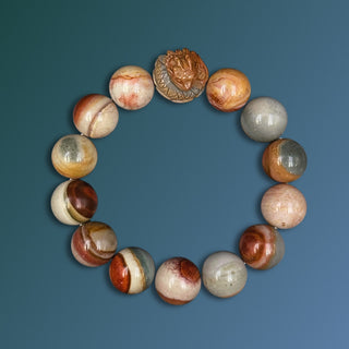 Multicolored Ocean Jasper Bracelet with Crafted Dragon Charm - vertical view