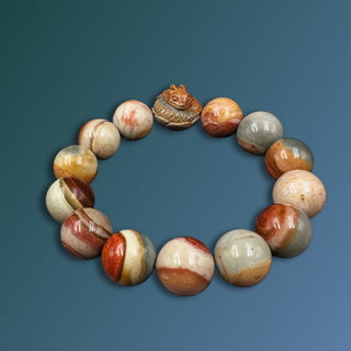 Multicolored Ocean Jasper Bracelet with Crafted Dragon Charm - front view