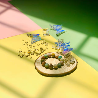 Personal & Unique Rainbow Agate and Aerolite Beaded Bracelet - under the sunshine